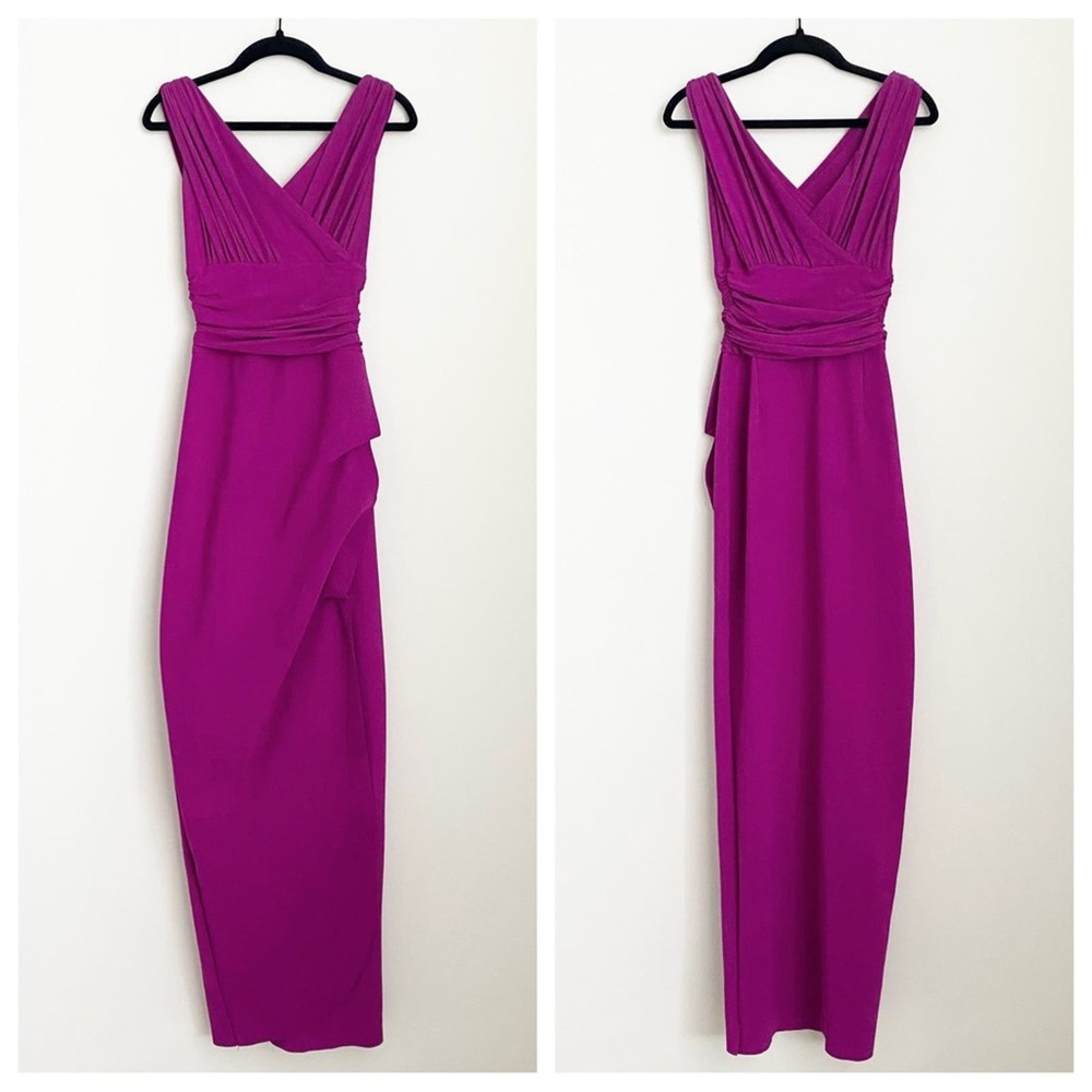 chiara boni - la petite robe v-neck gown dress midi fitted ruffle cocktail